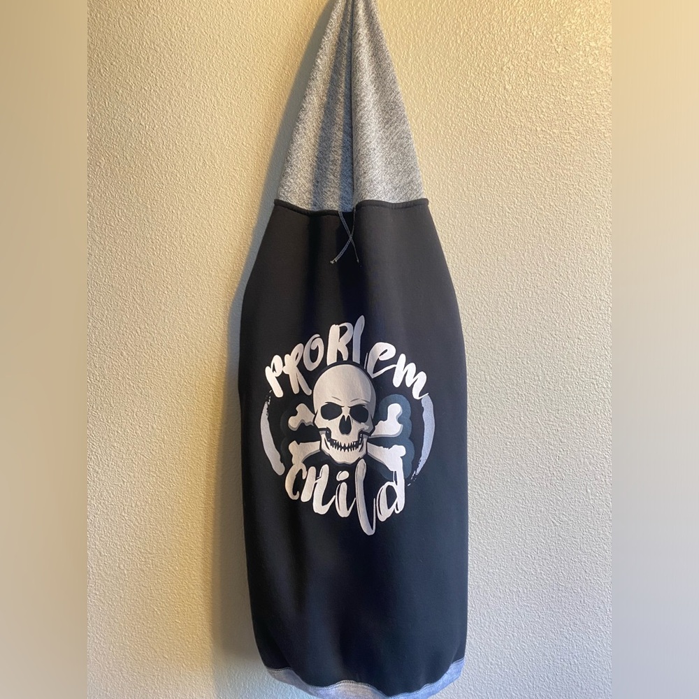 NWOT Black and gray Problem child skull dog hoodie
